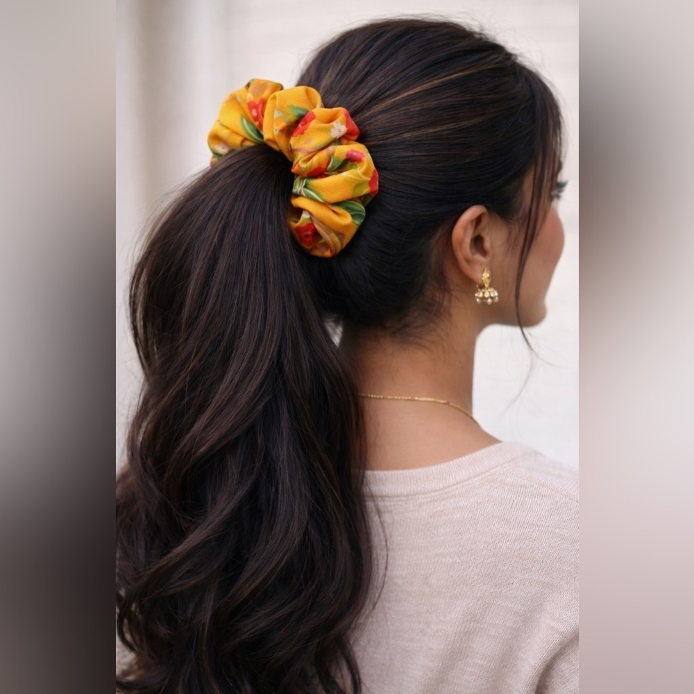 Vibrant Floral Hair Scrunchie. Medium